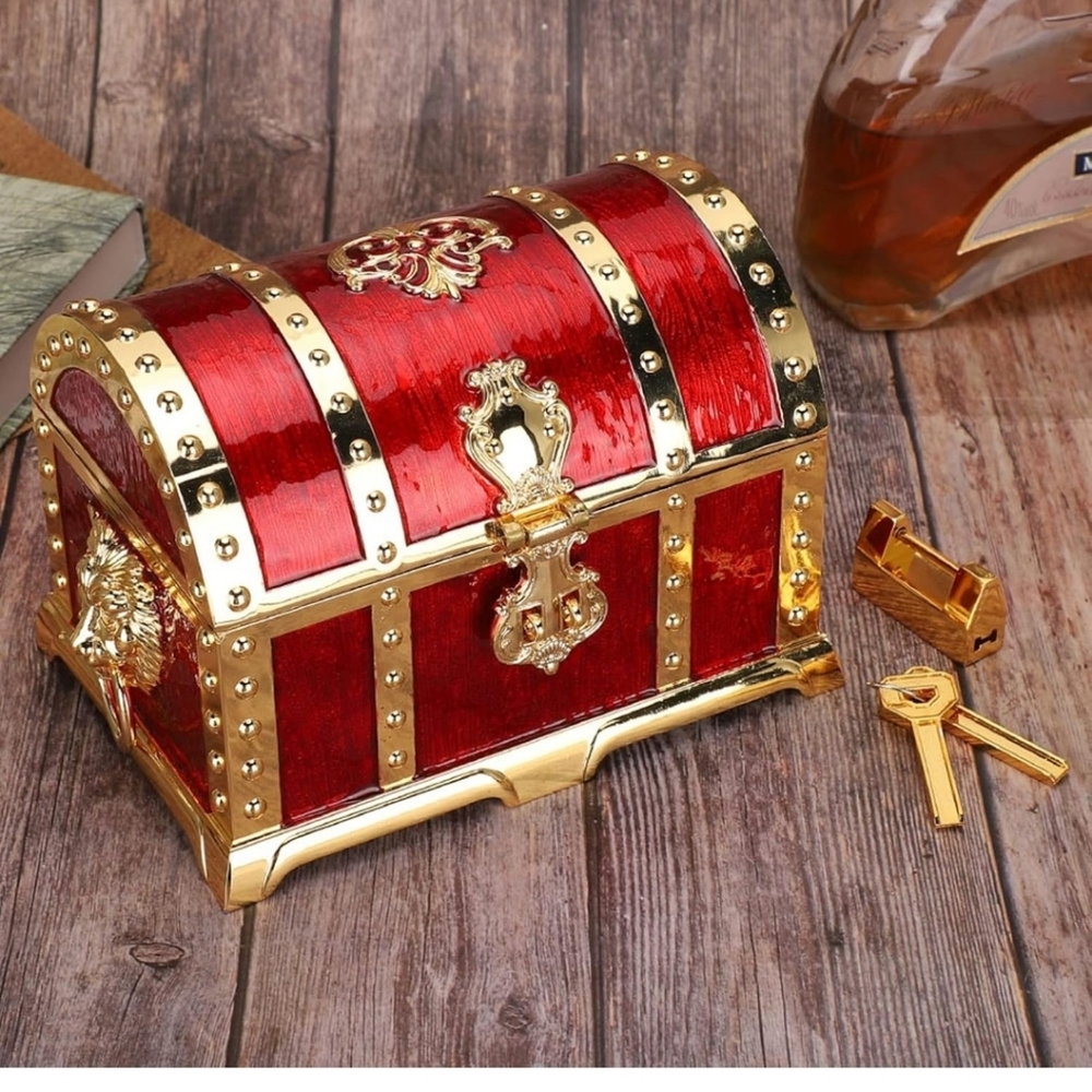 Metal Treasure Chest Vintage Jewelry Storage Trinket Jewelry Box
